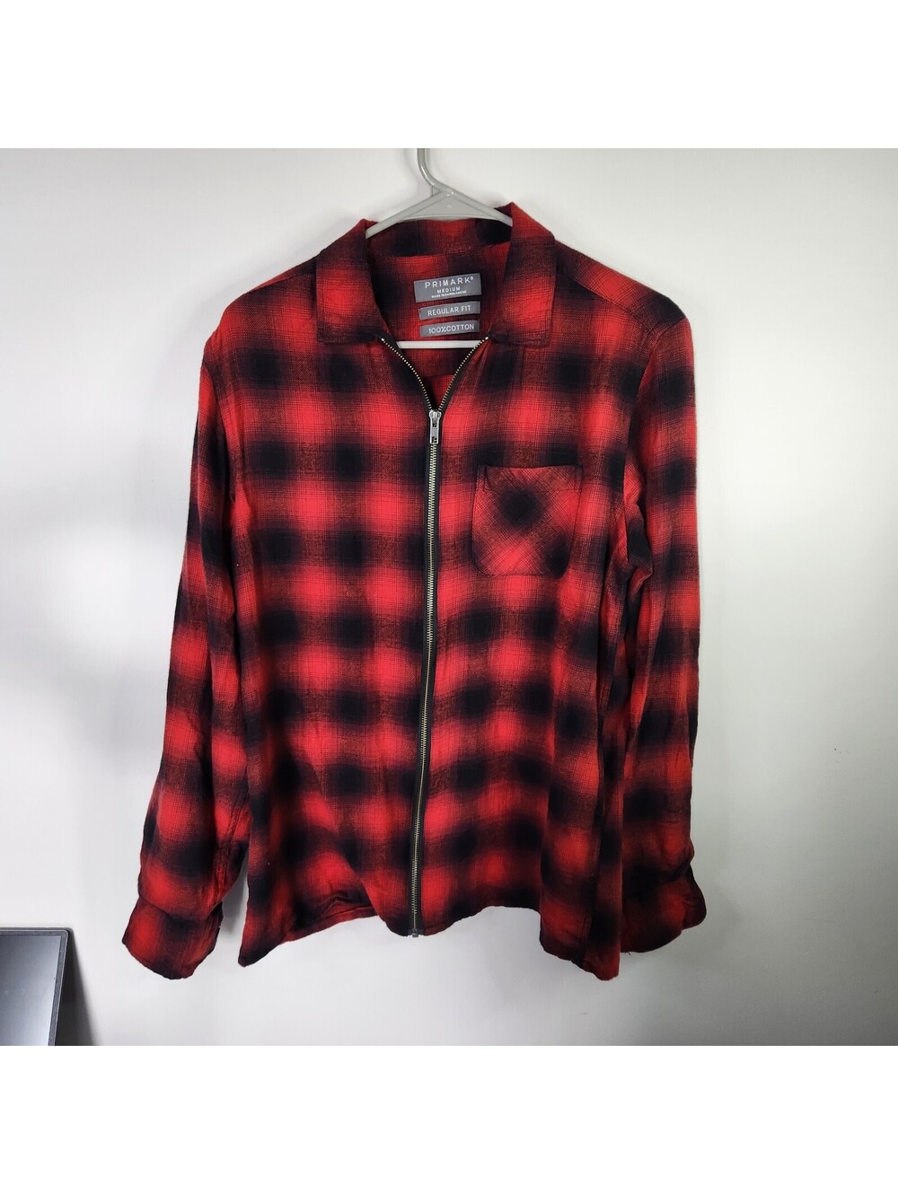 Primark red and black plaid zip shirt